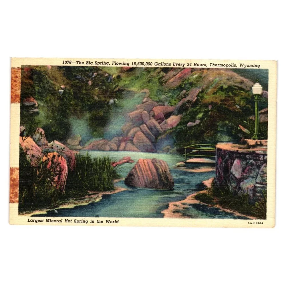 Vintage Postcard Big Spring Thermopolis Wyoming Largest Mineral Hot Spring